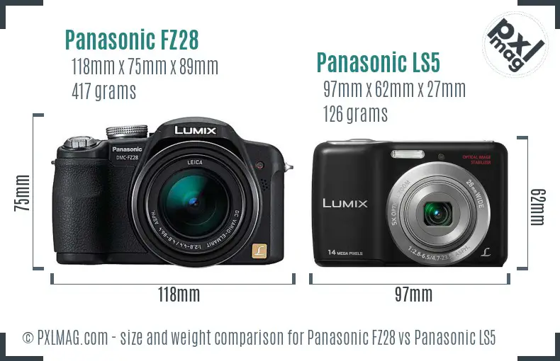 Panasonic FZ28 vs Panasonic LS5 size comparison