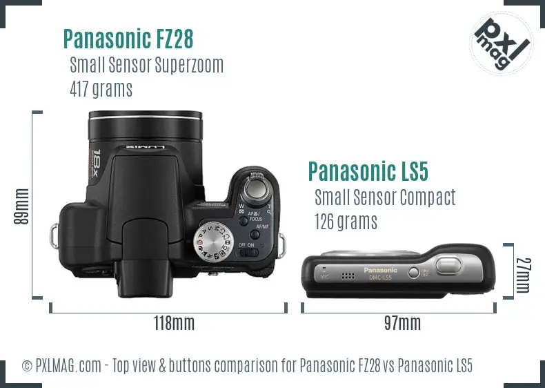 Panasonic FZ28 vs Panasonic LS5 top view buttons comparison