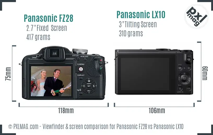 Panasonic FZ28 vs Panasonic LX10 Screen and Viewfinder comparison