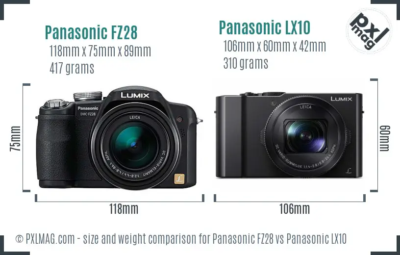 Panasonic FZ28 vs Panasonic LX10 size comparison