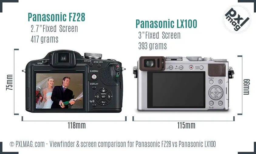 Panasonic FZ28 vs Panasonic LX100 Screen and Viewfinder comparison