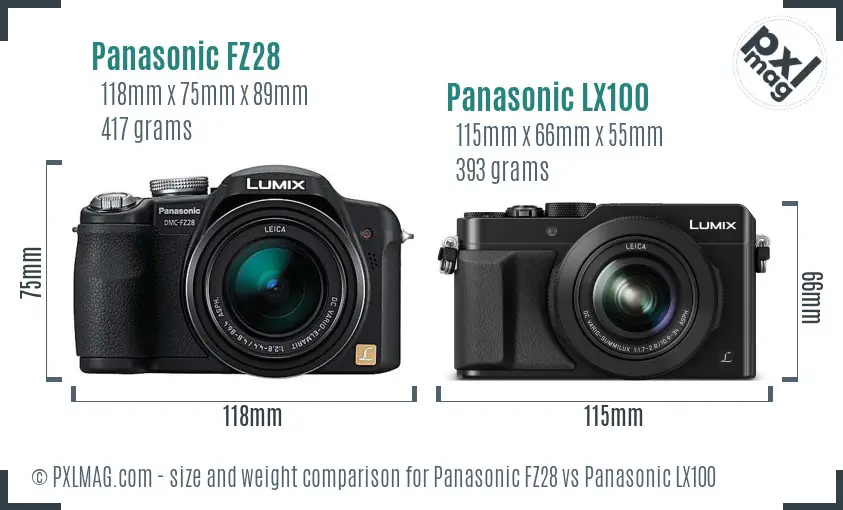 Panasonic FZ28 vs Panasonic LX100 size comparison