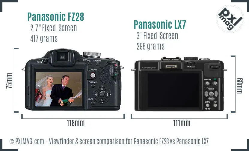 Panasonic FZ28 vs Panasonic LX7 Screen and Viewfinder comparison