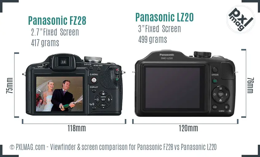 Panasonic FZ28 vs Panasonic LZ20 Screen and Viewfinder comparison