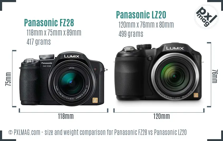 Panasonic FZ28 vs Panasonic LZ20 size comparison
