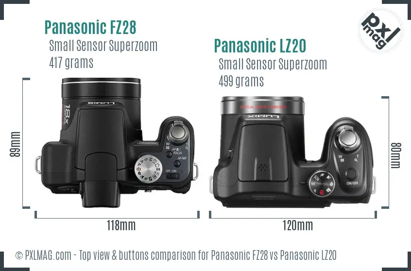 Panasonic FZ28 vs Panasonic LZ20 top view buttons comparison