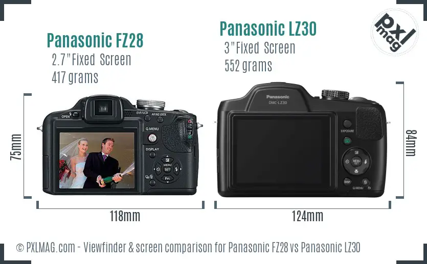 Panasonic FZ28 vs Panasonic LZ30 Screen and Viewfinder comparison