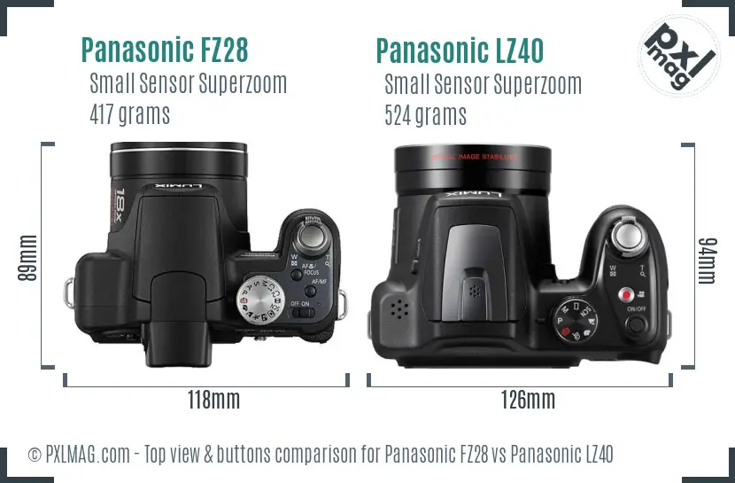 Panasonic FZ28 vs Panasonic LZ40 top view buttons comparison