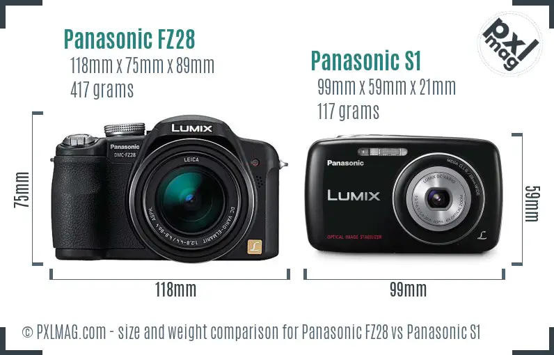Panasonic FZ28 vs Panasonic S1 size comparison