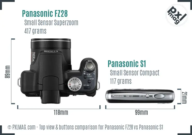 Panasonic FZ28 vs Panasonic S1 top view buttons comparison