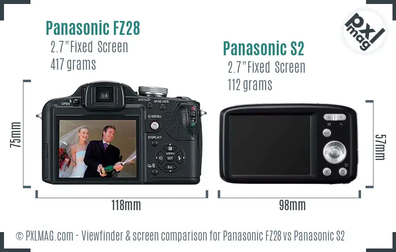 Panasonic FZ28 vs Panasonic S2 Screen and Viewfinder comparison