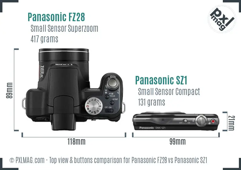 Panasonic FZ28 vs Panasonic SZ1 top view buttons comparison