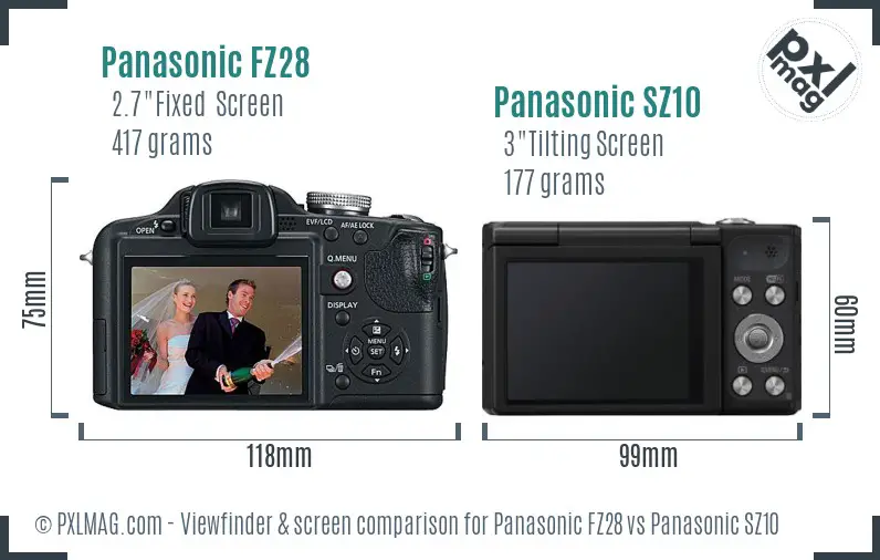 Panasonic FZ28 vs Panasonic SZ10 Screen and Viewfinder comparison