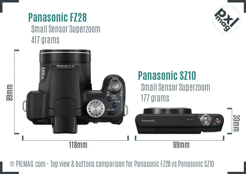 Panasonic FZ28 vs Panasonic SZ10 top view buttons comparison