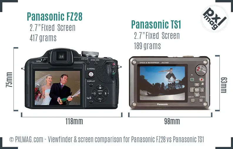 Panasonic FZ28 vs Panasonic TS1 Screen and Viewfinder comparison