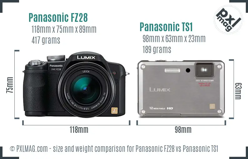 Panasonic FZ28 vs Panasonic TS1 size comparison