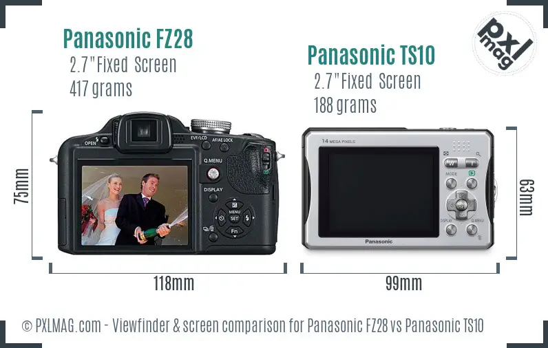 Panasonic FZ28 vs Panasonic TS10 Screen and Viewfinder comparison
