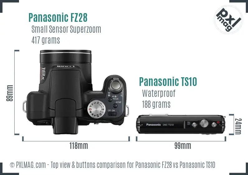 Panasonic FZ28 vs Panasonic TS10 top view buttons comparison