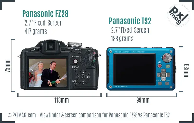 Panasonic FZ28 vs Panasonic TS2 Screen and Viewfinder comparison