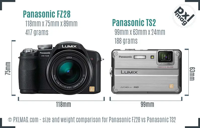 Panasonic FZ28 vs Panasonic TS2 size comparison