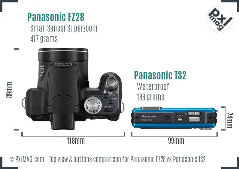 Panasonic FZ28 vs Panasonic TS2 top view buttons comparison