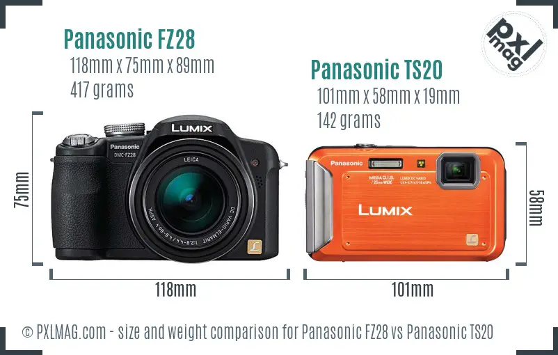 Panasonic FZ28 vs Panasonic TS20 size comparison