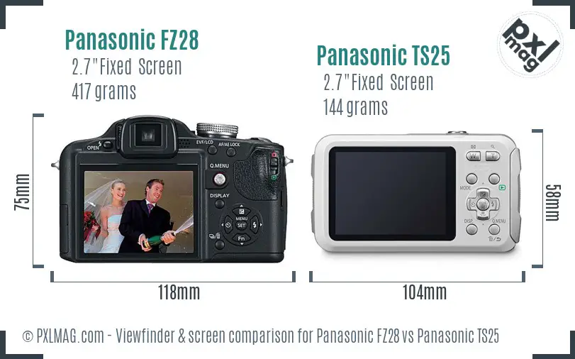 Panasonic FZ28 vs Panasonic TS25 Screen and Viewfinder comparison