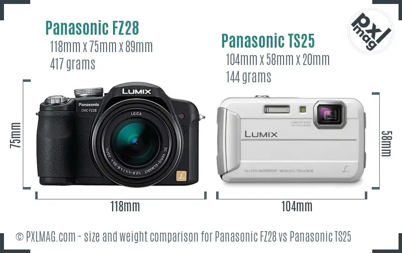 Panasonic FZ28 vs Panasonic TS25 size comparison