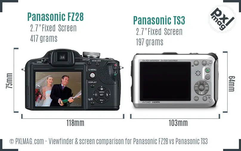 Panasonic FZ28 vs Panasonic TS3 Screen and Viewfinder comparison