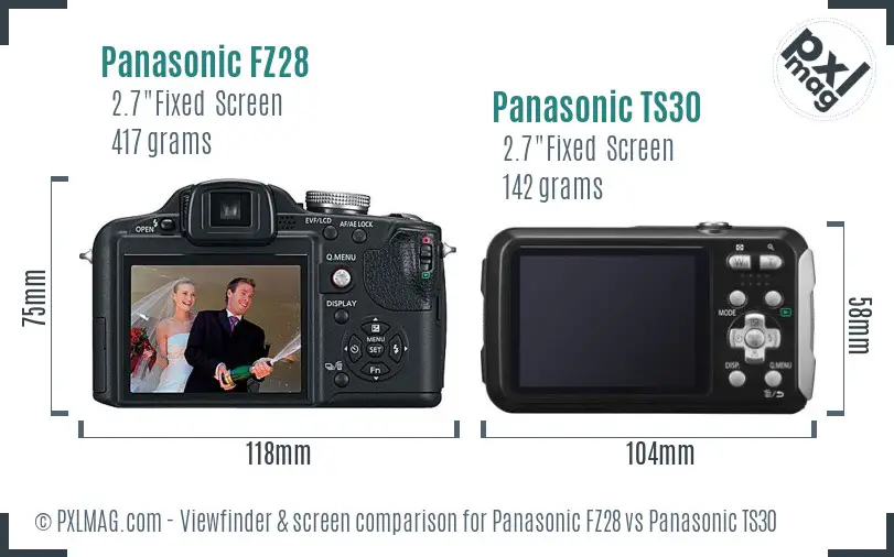 Panasonic FZ28 vs Panasonic TS30 Screen and Viewfinder comparison