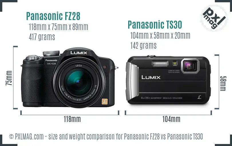 Panasonic FZ28 vs Panasonic TS30 size comparison