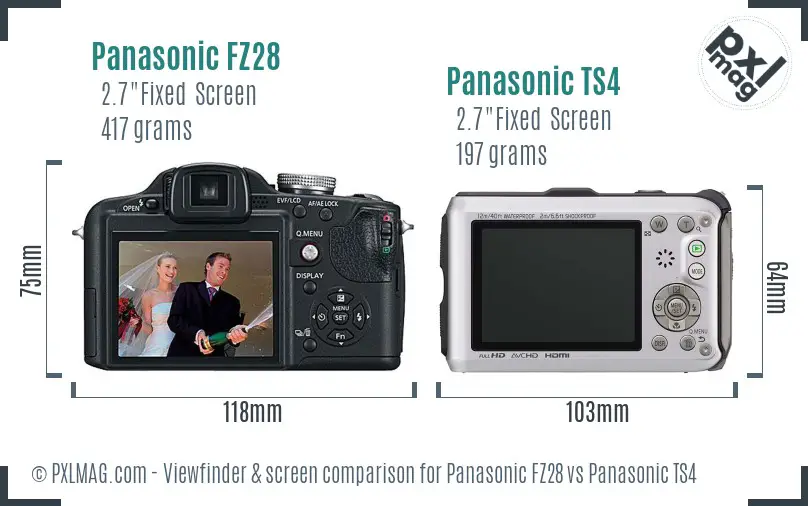 Panasonic FZ28 vs Panasonic TS4 Screen and Viewfinder comparison
