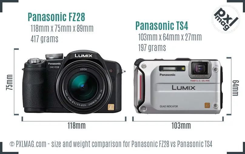 Panasonic FZ28 vs Panasonic TS4 size comparison