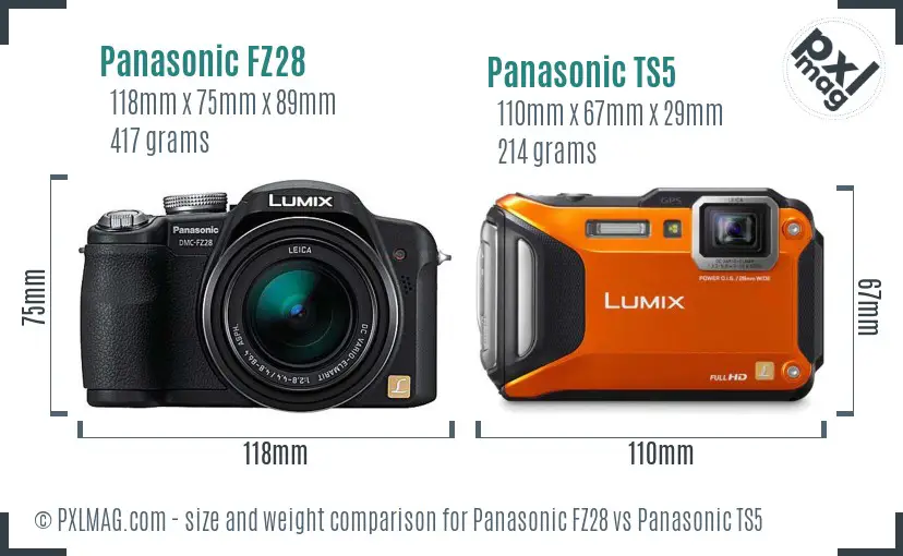 Panasonic FZ28 vs Panasonic TS5 size comparison