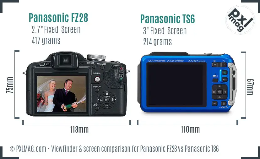 Panasonic FZ28 vs Panasonic TS6 Screen and Viewfinder comparison