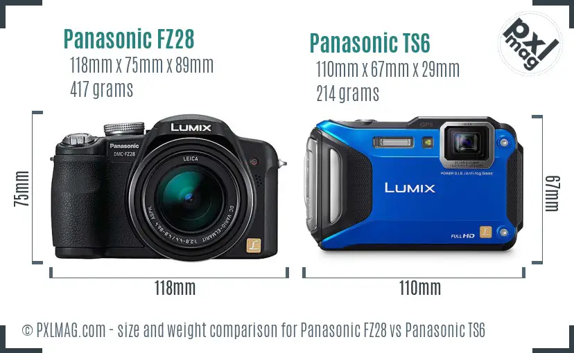 Panasonic FZ28 vs Panasonic TS6 size comparison