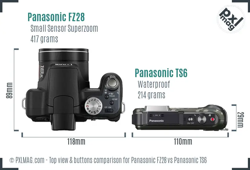 Panasonic FZ28 vs Panasonic TS6 top view buttons comparison