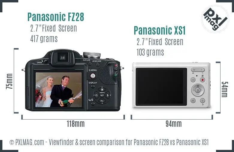 Panasonic FZ28 vs Panasonic XS1 Screen and Viewfinder comparison