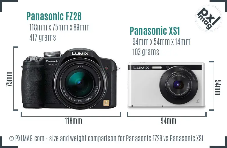 Panasonic FZ28 vs Panasonic XS1 size comparison