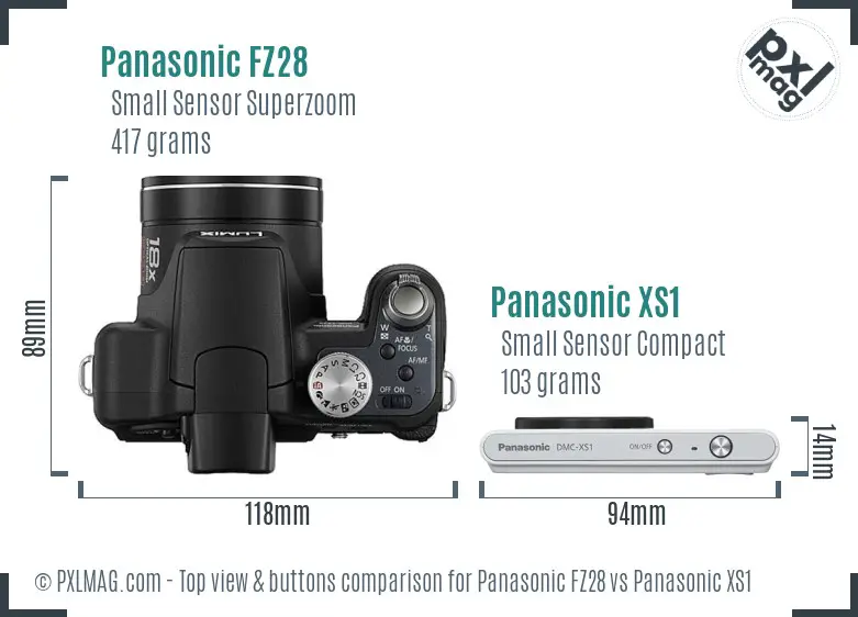 Panasonic FZ28 vs Panasonic XS1 top view buttons comparison