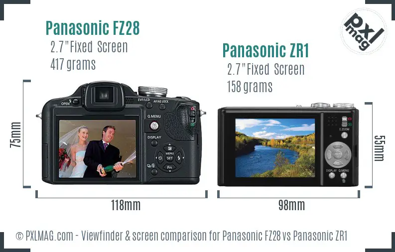 Panasonic FZ28 vs Panasonic ZR1 Screen and Viewfinder comparison