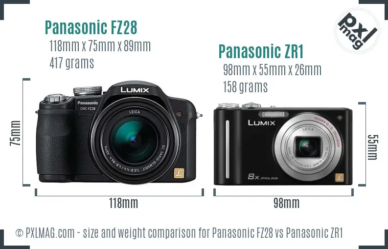Panasonic FZ28 vs Panasonic ZR1 size comparison