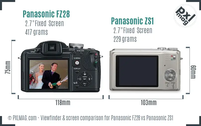 Panasonic FZ28 vs Panasonic ZS1 Screen and Viewfinder comparison
