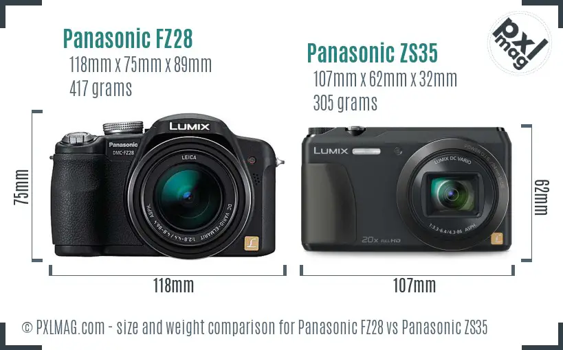 Panasonic FZ28 vs Panasonic ZS35 size comparison
