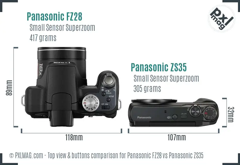 Panasonic FZ28 vs Panasonic ZS35 top view buttons comparison