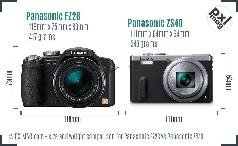 Panasonic FZ28 vs Panasonic ZS40 size comparison