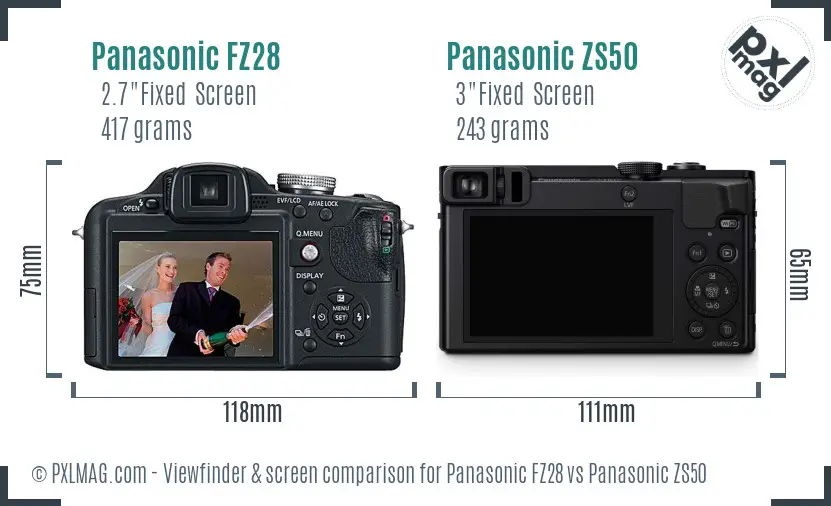 Panasonic FZ28 vs Panasonic ZS50 Screen and Viewfinder comparison