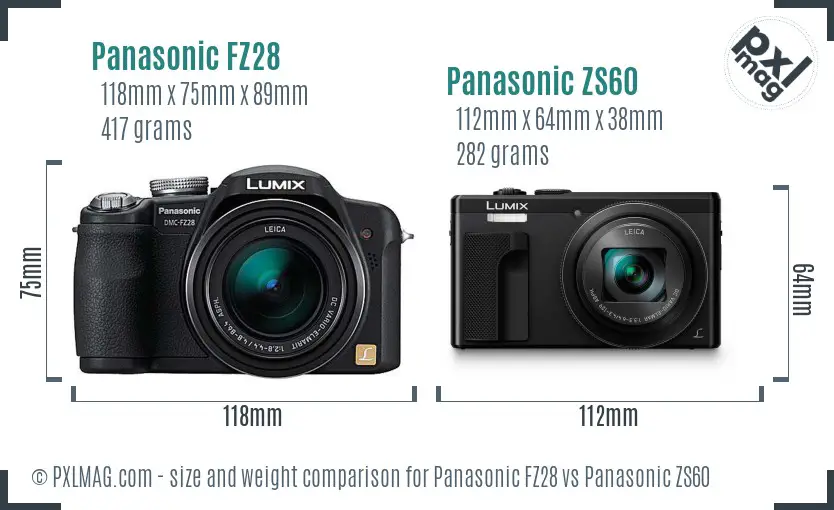 Panasonic FZ28 vs Panasonic ZS60 size comparison