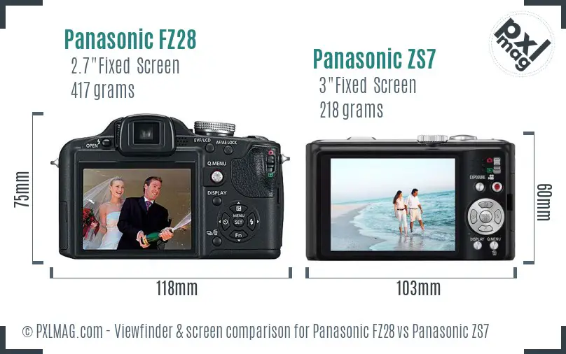 Panasonic FZ28 vs Panasonic ZS7 Screen and Viewfinder comparison