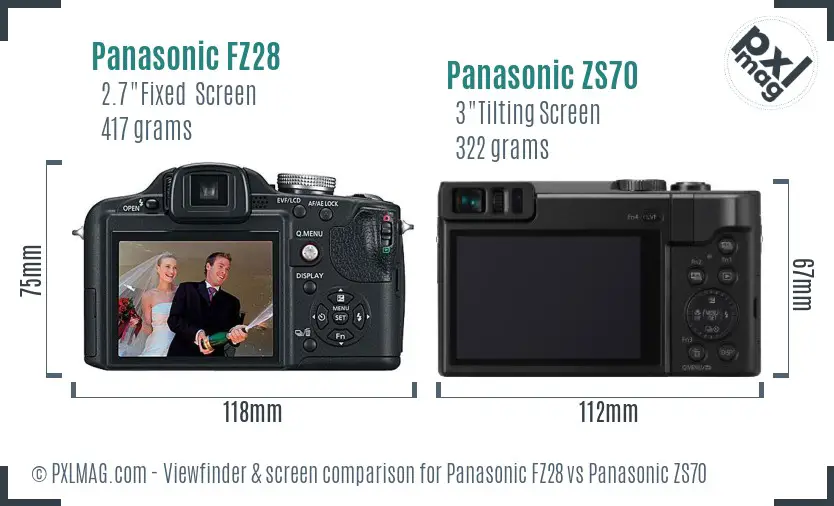 Panasonic FZ28 vs Panasonic ZS70 Screen and Viewfinder comparison